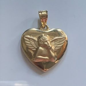14k Guardian Angel Heart Pendant Yellow Gold